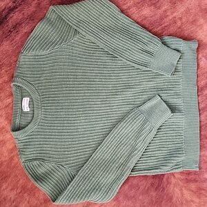 Frank & Oak Green Ribbed Crew Neck Sweater